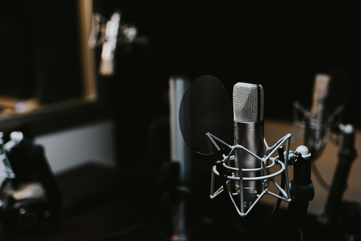 Podcast microphone in a creator studio